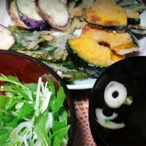 夏野菜の天ぷら盛り＠しし唐&ナス&カボチャ。